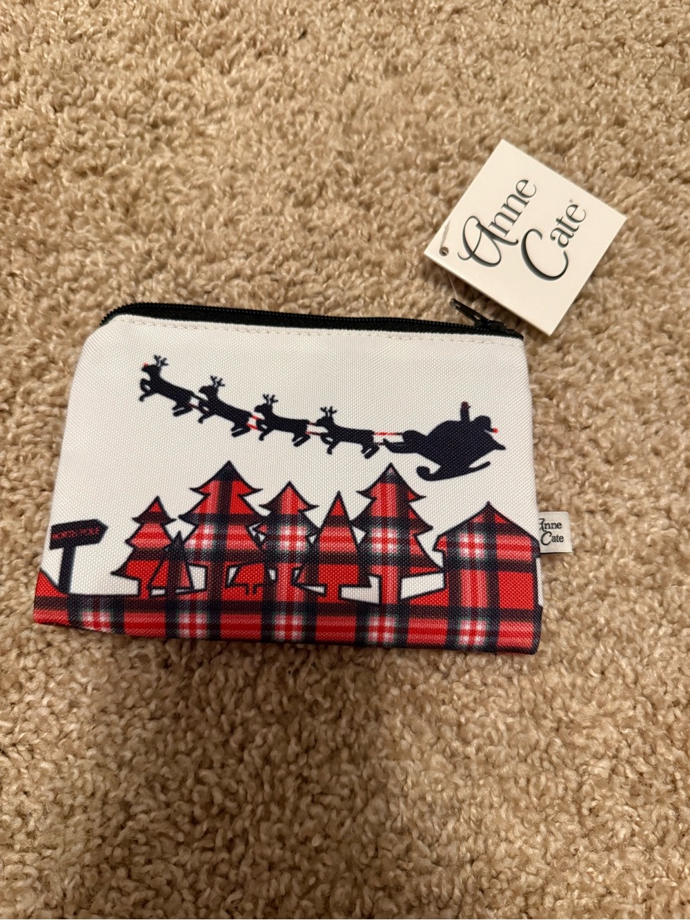 NWT Anne Cate | North Pole Skyline Collection Plaid Holiday Zip Pouch